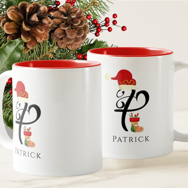 Modern Initial Typografy Name Letter P Christmas Zweifarbige Tasse (Von Creator hochgeladen)