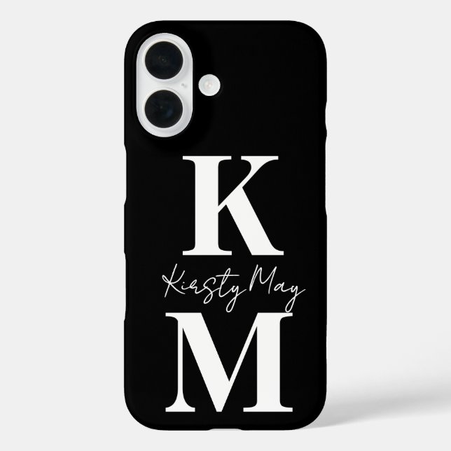 Modern Initials Name Black White Personalize iPhone 16 Hülle (Rückseite)