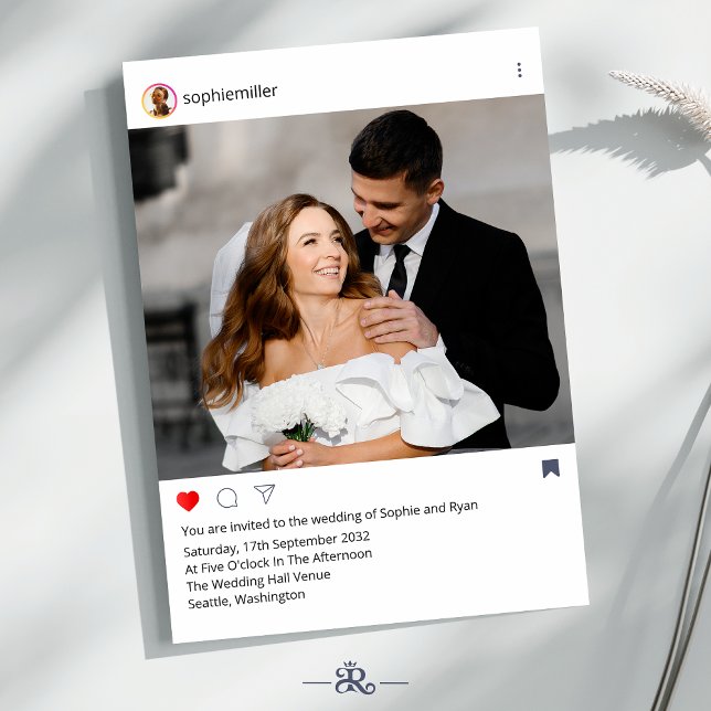 Modern Instagram Frame Custom Photo Wedding  Einladung (Von Creator hochgeladen)