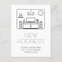 Modern Interior Schwarz-weiß New Address Postcard