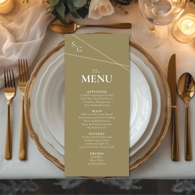 Modern Intersecting Lines Wedding Menu Menükarte (Modern menu with intersecting lines and personalized with couple's initials)