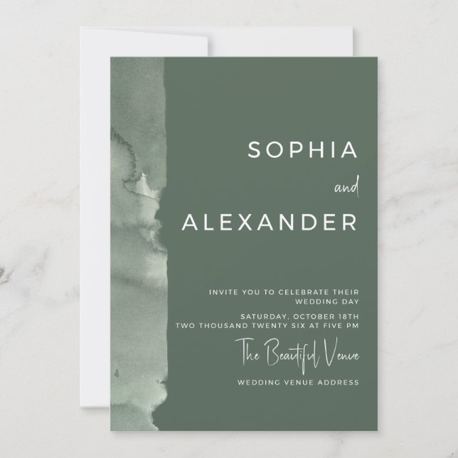 Modern Invitation Watercolor Wedding.   (Devant)