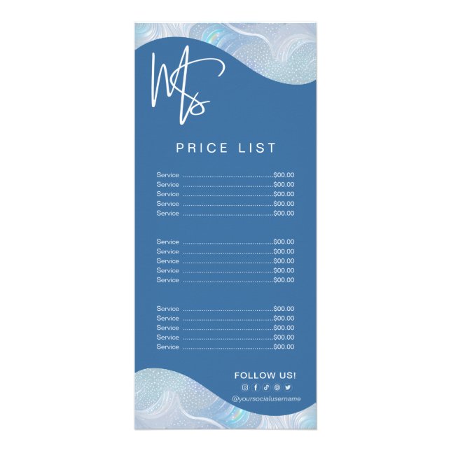 Modern Iridescent Blue Gradient Price List Werbekarte (Vorne)