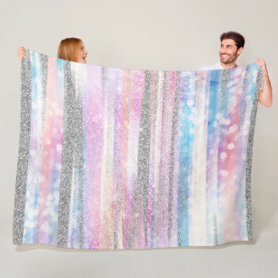 Modern Iridescent & Silver Glitzer Schlaganfälle  Fleecedecke