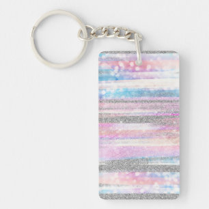 Modern Iridescent & Silver Glitzer Schlaganfälle  Schlüsselanhänger