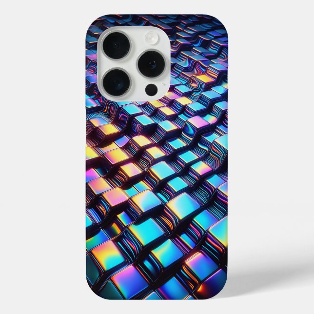 Modern Iridescent Wavy Grid Phone Case Futuristic (Rückseite)