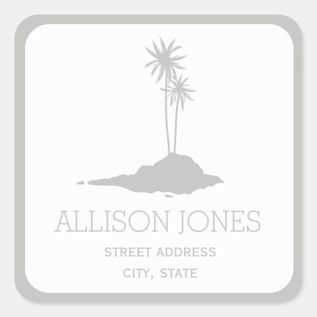 Modern Island Beach Address Sticker - Grau (Vorderseite)