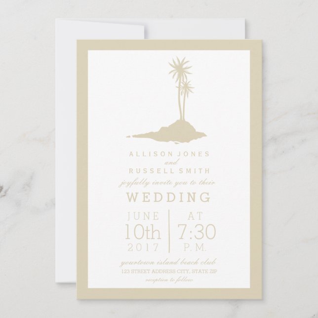 Modern Island Beach Hochzeitseinladung - Sand Einladung (Vorderseite)
