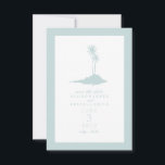Modern Island Beach Wedding Save the Date - Blue<br><div class="desc">Eine schlichte,  moderne Hochzeit Save the Date mit einer hellblauen Abbildung einer Insel mit zwei Palmen. Die Grenze,  der benutzerdefinierte Text und die gegenüberliegende Seite sind ebenfalls blau.</div>