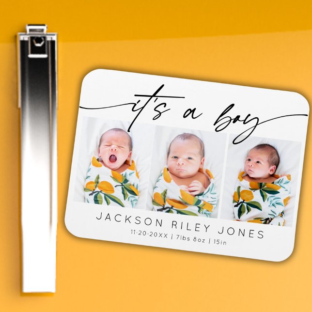 Modern ist es ein Baby Neugeborener 3 Foto Collage Magnet (Von Creator hochgeladen)