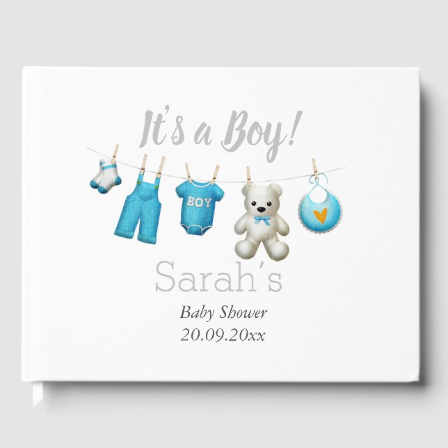 Modern ist es eine Niedliche Blue Gray Baby Dusche Gästebuch (Vorderseite)