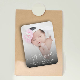 Modern It's a Girl Baby Newborn Foto Script Magnet