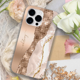 Modern Ivory Agate & Rose Gold Glitzer Monogram Case-Mate iPhone 14 Pro Max Hülle