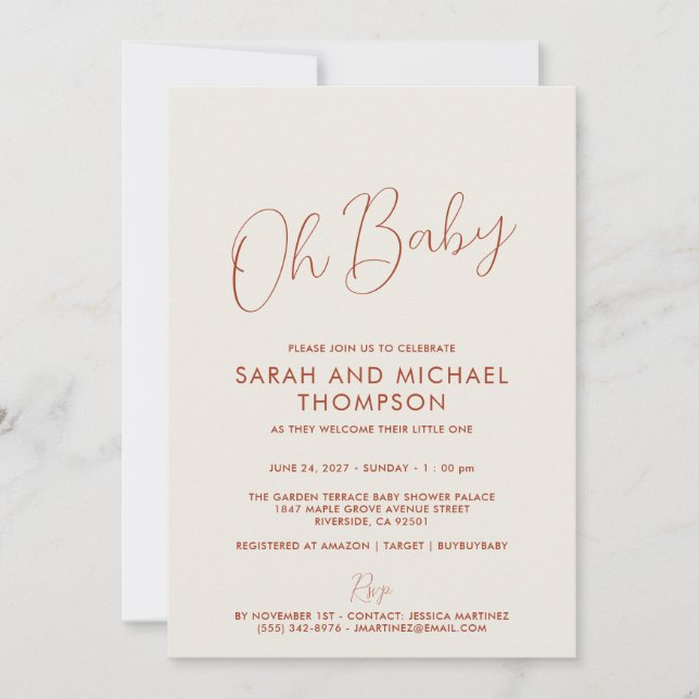 Modern ivory Baby Shower Elegant Script Einladung (Vorderseite)