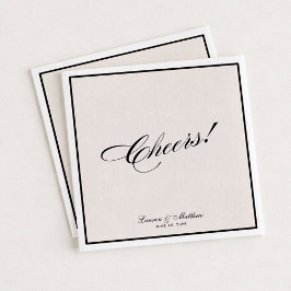 Modern Ivory Black Border  Cheers! Wedding  Serviette