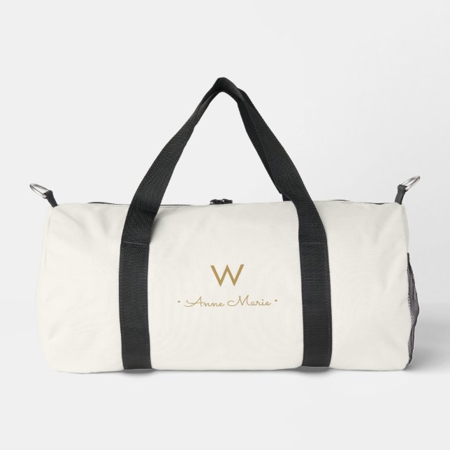 Modern Ivory Gold Script Monogram Duffle Bag (Vorderseite)