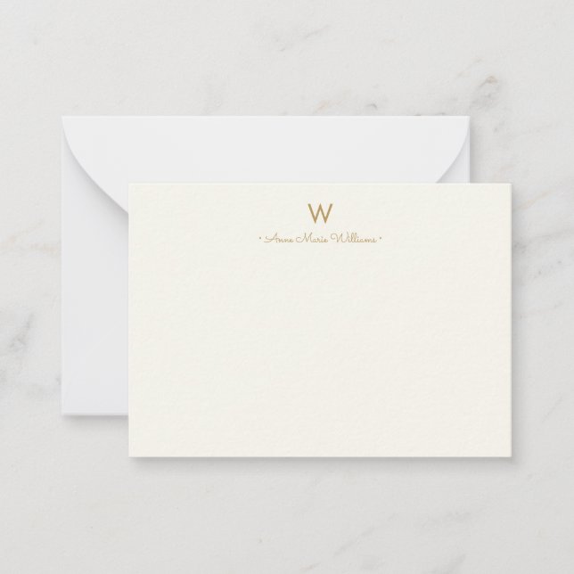Modern Ivory Gold Script Monogram Mitteilungskarte (Vorderseite)