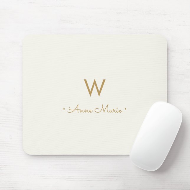 Modern Ivory Gold Script Monogram Mousepad (Mit Mouse)