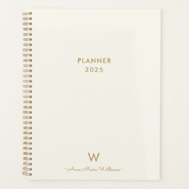 Modern Ivory Gold Script Monogram Planer