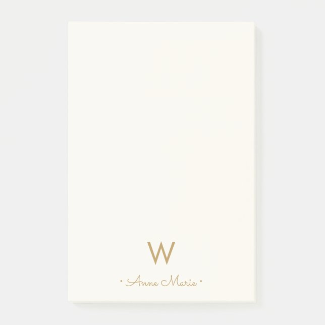 Modern Ivory Gold Script Monogram Post-it Klebezettel (Vorderseite)