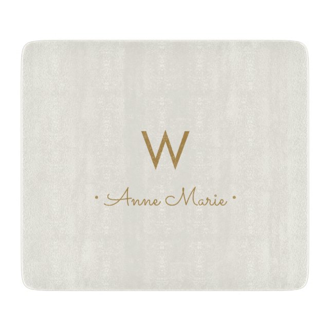 Modern Ivory Gold Script Monogram Schneidebrett (Vorderseite)