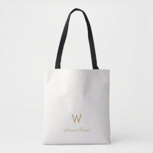 Modern Ivory Gold Script Monogram Tasche