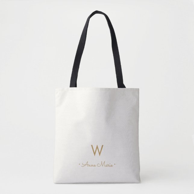 Modern Ivory Gold Script Monogram Tasche (Vorderseite)
