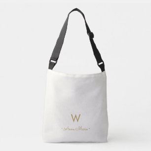Modern Ivory Gold Script Monogram Tragetaschen Mit Langen Trägern