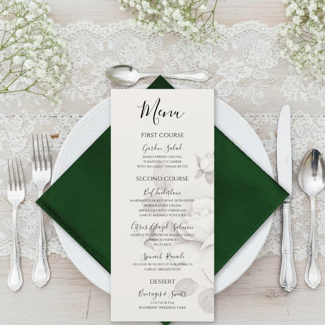 Modern Ivory Rose Wedding Flat Menu Menükarte (Von Creator hochgeladen)