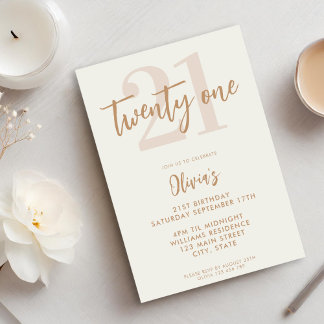 Modern Ivory Tan 21. Geburtstag Einladung