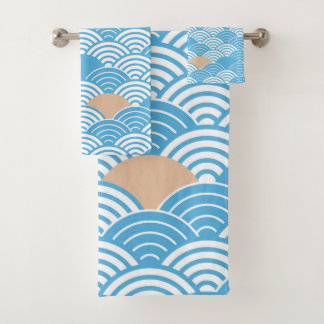 Modern Japanese Seigaiha Waves & Rising Sun Badhandtuch Set
