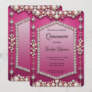 Modern jewel pearls Quinceanera Invitation Einladung