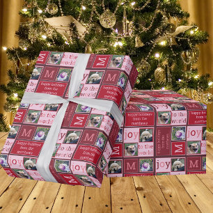 Modern JOY Chic Burgundy Red Pink 3 Foto Collage Geschenkpapier