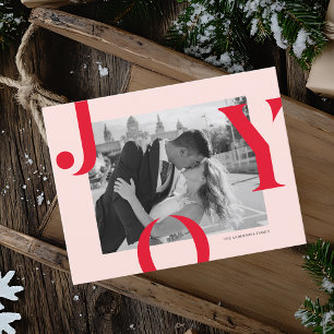 Modern JOY Christmas Foto Card   Fett rot und rosa Postkarte