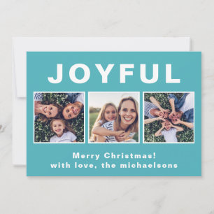 Modern Joyful Christmas Vibranly Blue Foto Collage Feiertagskarte