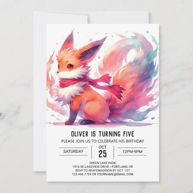 Modern Joyful Fox Birthday Einladung (Vorderseite)
