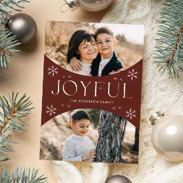 Modern Joyful Snowflake Brown Oval Foto Feiertagskarte