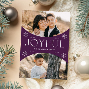 Modern Joyful Snowflake Lila Oval Foto Feiertagskarte