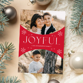Modern Joyful Snowflake Roter Oval Foto Feiertagskarte