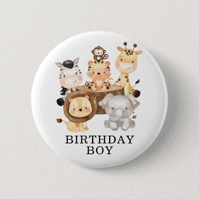 Modern Jungle Safari Animals Wild One Birthday Boy Button (Vorderseite)