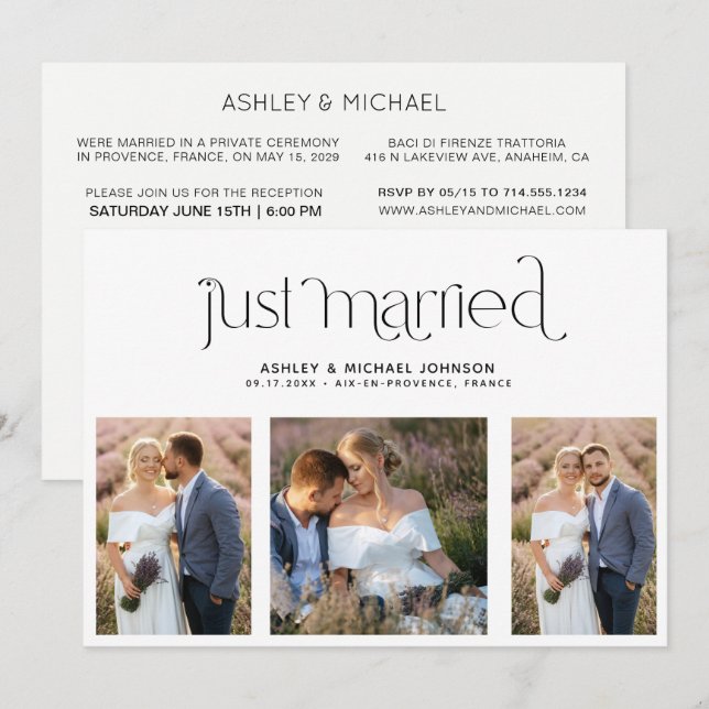 Modern just Married 4 Foto Empfang Einladung (Vorne/Hinten)