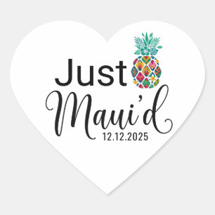 Modern Just Maui'd   Hawaii-Hochzeitspaar  Herz-Aufkleber