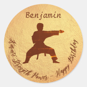 Modern Karate Kids Martial Arts Happy Birthday Runder Aufkleber