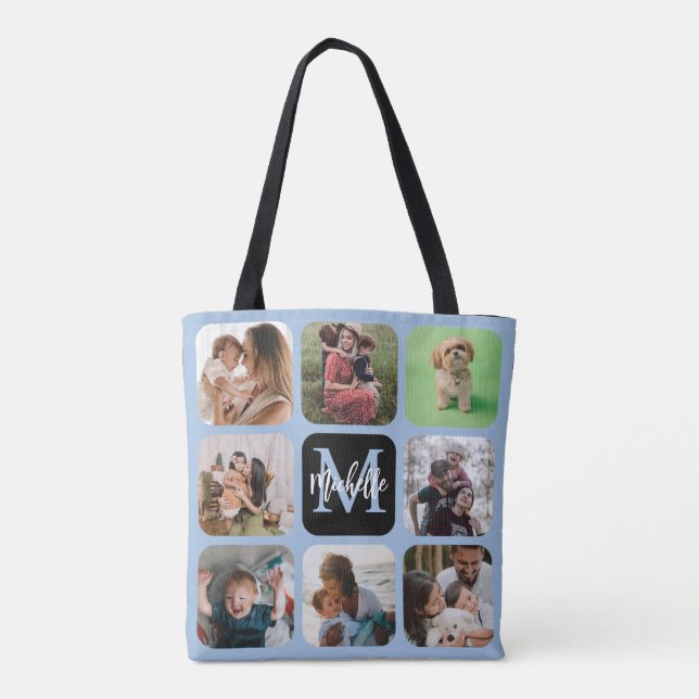 Modern Keepake Foto Collage Monogram Tote Bag Tasche (Rückseite)