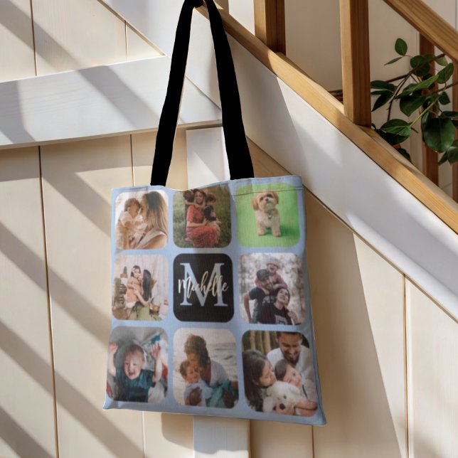Modern Keepake Foto Collage Monogram Tote Bag Tasche (Von Creator hochgeladen)