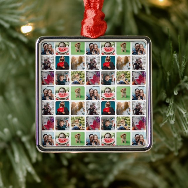 Modern Keepake Foto Collage Muster Ornament Aus Metall (Baum)