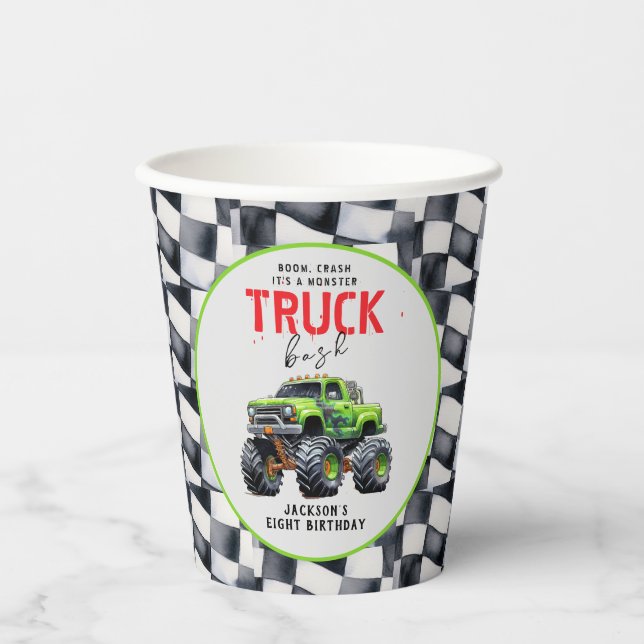 Modern Kids Monster Truck Geburtstagsparty Pappbecher (Vorderseite)