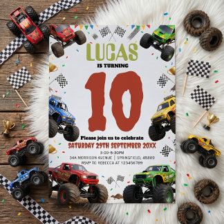Modern Kids Monster Trucks Birthday Party Einladung