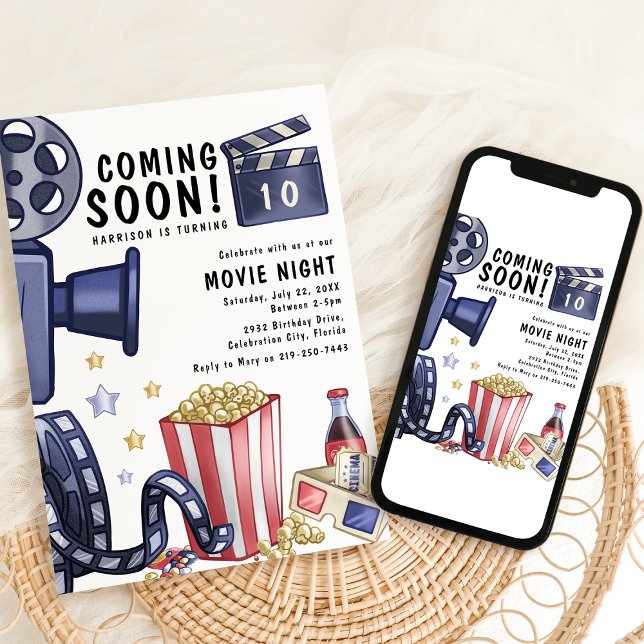 Modern Kids Movie Night Birthday Party Einladung (Von Creator hochgeladen)