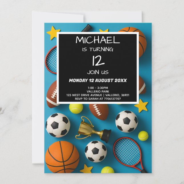Modern Kids Sports Birthday Invitation (Devant)